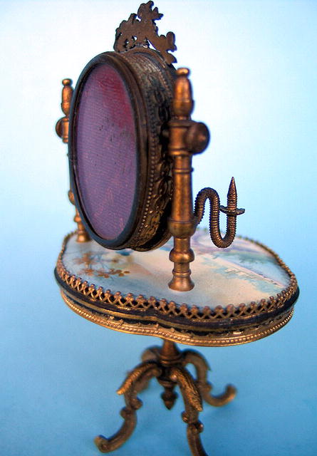 FRENCH ENAMEL DRESSING TABLE W/ LOCKET CANDLESTICK WOW