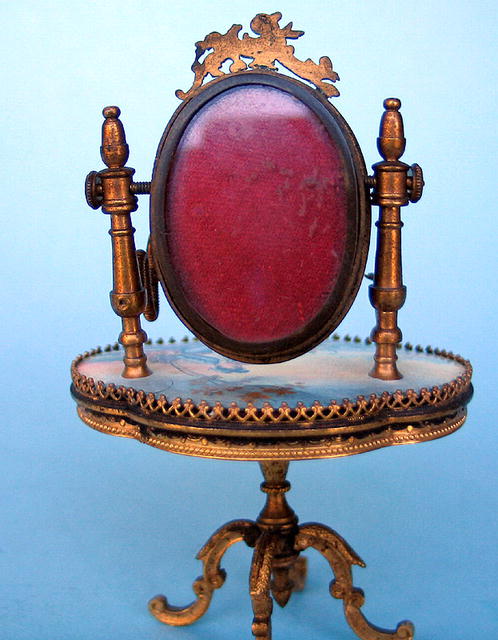 FRENCH ENAMEL DRESSING TABLE W/ LOCKET CANDLESTICK WOW