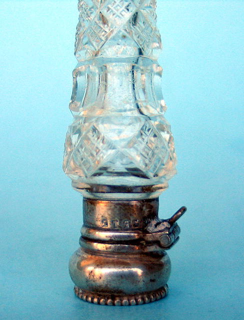 FINE CUT GLASS AND STERLING LAYDOWN SCENT PERFUME BOTTLE