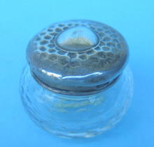 EXCELLENT HAND HAMMERED LOOK GLASS STERLING COVERED