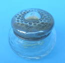 EXCELLENT HAND HAMMERED LOOK GLASS STERLING COVERED