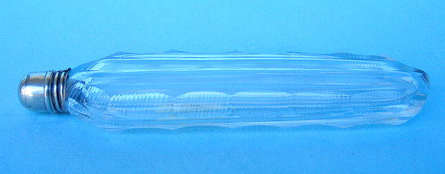 FINE CUT GLASS AND SILVER LAYDOWN PERFUME SCENT BOTTLE