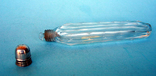 FINE CUT GLASS AND SILVER LAYDOWN PERFUME SCENT BOTTLE