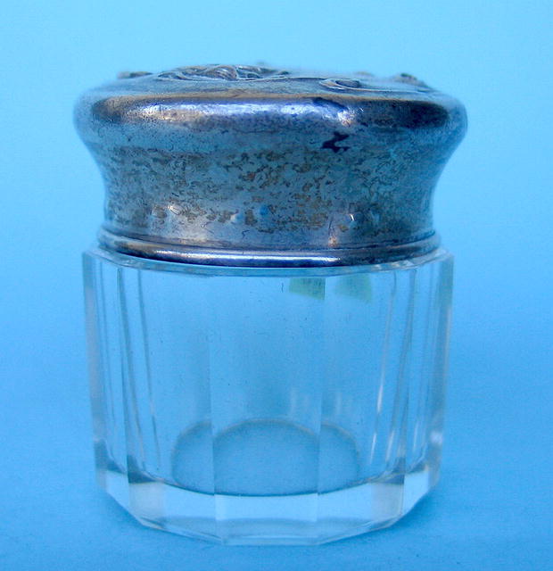 FINE VICTORIAN STERLING TOPPED GLASS POWDER JAR perfume scent