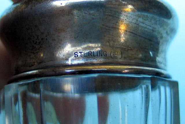 FINE VICTORIAN STERLING TOPPED GLASS POWDER JAR perfume scent