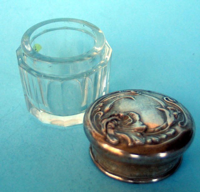 FINE VICTORIAN STERLING TOPPED GLASS POWDER JAR perfume scent