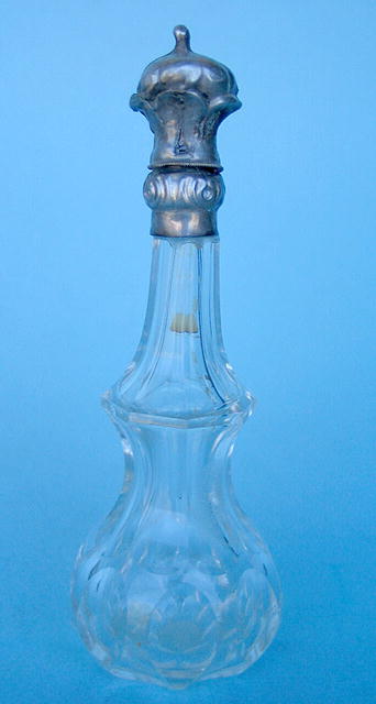 FINE TALL UNUSUAL SHAPED SCENT BOTTLE WITH STERLING TOP