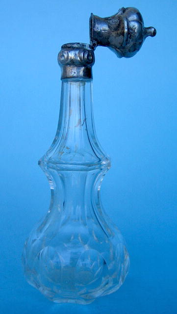 FINE TALL UNUSUAL SHAPED SCENT BOTTLE WITH STERLING TOP