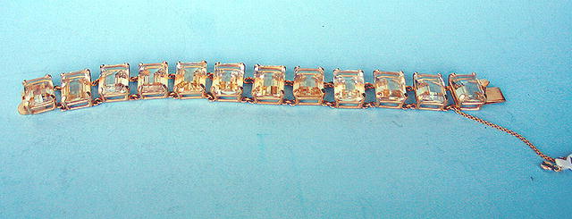 QUALITY HEAVY CITRINE 14K GOLD BRACELET W/SAFETY CATCH