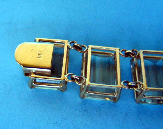 QUALITY HEAVY CITRINE 14K GOLD BRACELET W/SAFETY CATCH