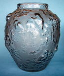 MASSIVE SIGNED MULLER FRERES MOLD BLOWN VASE BIRDS