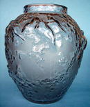 MASSIVE SIGNED MULLER FRERES MOLD BLOWN VASE BIRDS