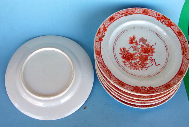 CHINESE EXPORT PLATES (7) ORANGE WITH BUTTERFLIES NICE
