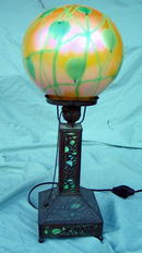 RIVIERE STUDIOS FILIGREE SLAG GLASS LAMP QUEZAL