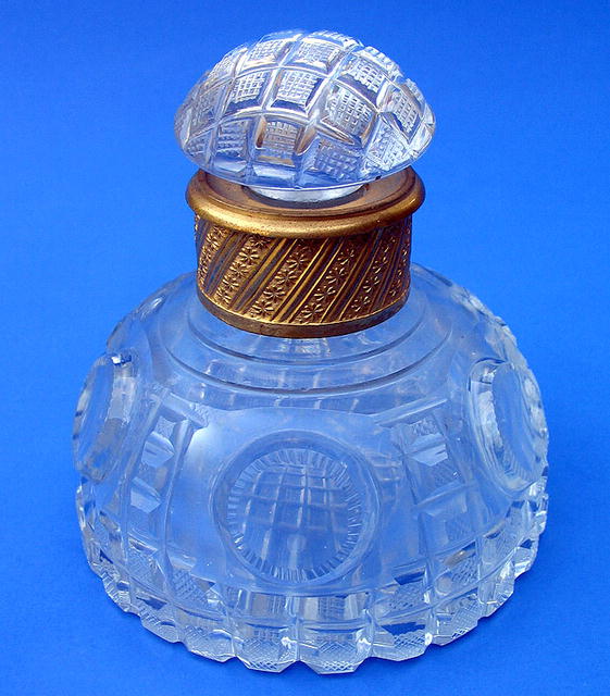 EARLY CUT GLASS INKWELL / PERFUME SCENT BOTTLE