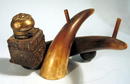 UNUSUAL HORN INK WELL WITH COW HORNS WESTERN