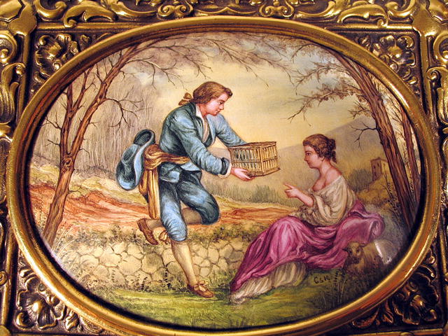 AUSTRIAN VIENNESE ENAMEL MAN W/BIRDCAGE IN