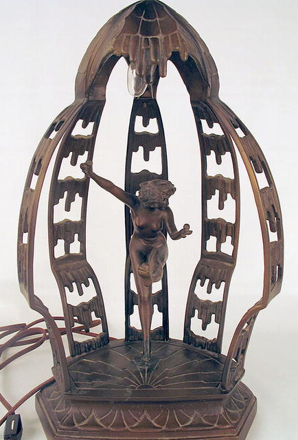 FINE BRONZE ART DECO LAMP W/ NUDE WOMAN DANCER