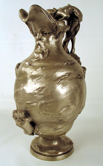 STUNNING SILVERED BRONZE ART NOUVEAU JUG WOMEN FISH