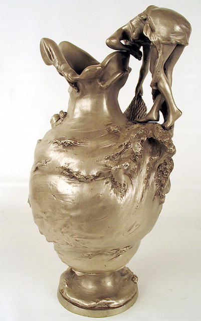 STUNNING SILVERED BRONZE ART NOUVEAU JUG WOMEN FISH