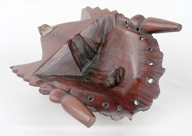 WELL CARVED CHINESE WOOD MASK INLAID EYES c1850