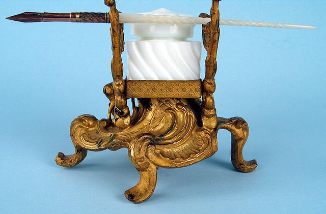 STUNNING GILDED BRONZE ROCOCCO INKWELL WITH DEER c1880