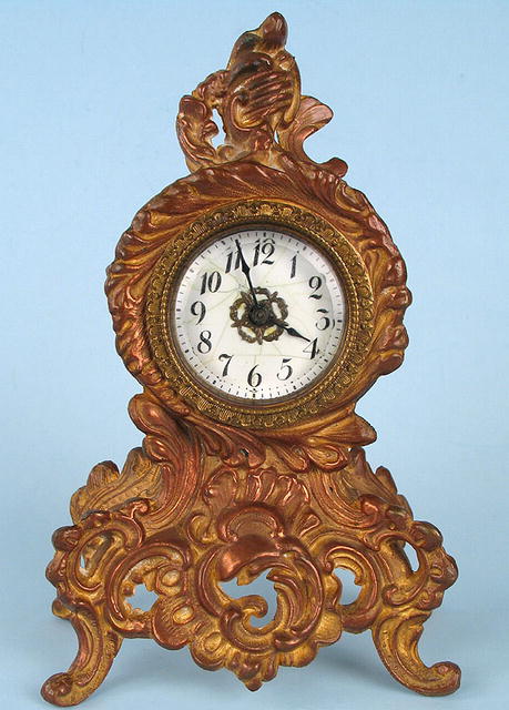 FINE FRENCH GILT BRONZE TABLE CLOCK ROCOCCO