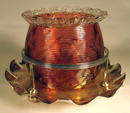 UNUSUAL VICTORIAN THREADED GLASS SILVER PLATE CONDIMENT