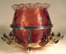 UNUSUAL VICTORIAN THREADED GLASS SILVER PLATE CONDIMENT