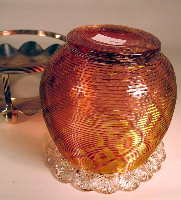 UNUSUAL VICTORIAN THREADED GLASS SILVER PLATE CONDIMENT