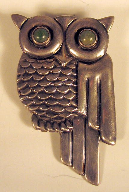 EARLY MEXICAN STERLING SILVER DECO OWL TAXCO MEXICO