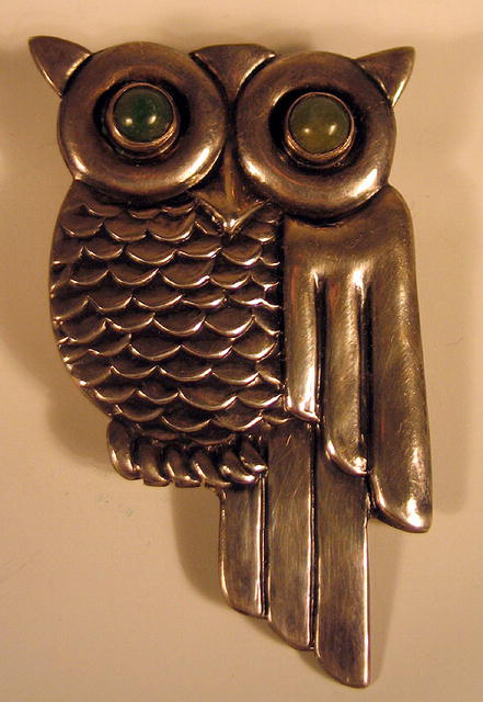 EARLY MEXICAN STERLING SILVER DECO OWL TAXCO MEXICO
