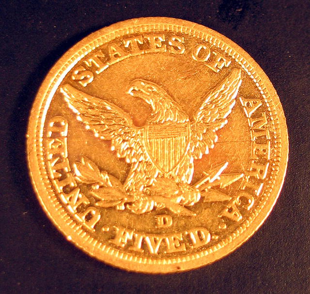 HALF EAGLE $5 GOLD PIECE 1844 D AU-55 DAHLONEGA GEORGIA