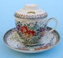 FINE MEIJI JAPANESE SATSUMA COVERED CUP AND SAUCER