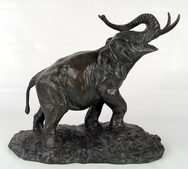 IRENEE ROCHARD BRONZE FIGURE OF ELEPHANT RAISED