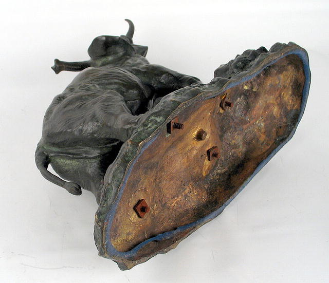 IRENEE ROCHARD BRONZE FIGURE OF ELEPHANT RAISED