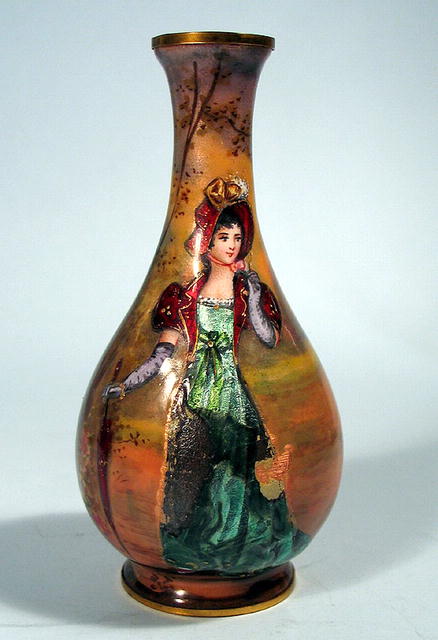 FINE FRENCH ENAMEL VASE WITH WOMAN BALUSTER FORM