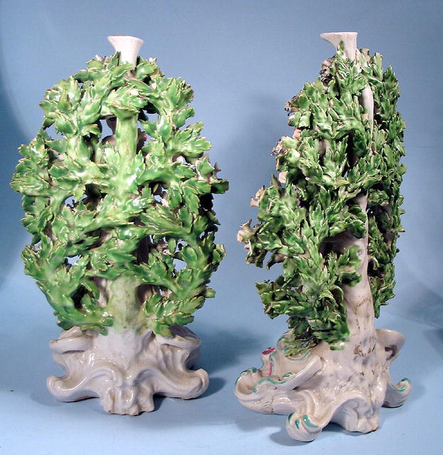 LARGE PAIR OF EARLY CHELSEA CANDLESTICKS BOCAGE 18c