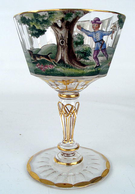 INTERESTING STERLING OVERLAY ENAMEL BOHEMIAN COMPOTE