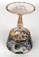 INTERESTING STERLING OVERLAY ENAMEL BOHEMIAN COMPOTE