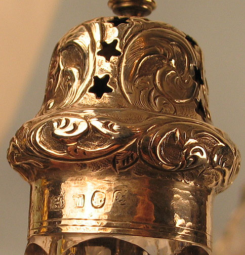 FINE ENGLISH STERLING 7 BOTTLE CASTOR SET FRAME 1861