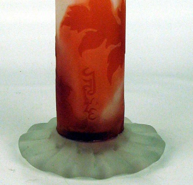 LARGE EARLY GALLE CAMEO GLASS VASE RUFFLED TOP FLORAL