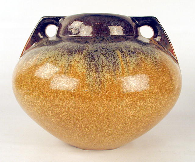 FULPER POTTERY ARTS CRAFTS 2 HANDLE CATS EYE GUNMETAL