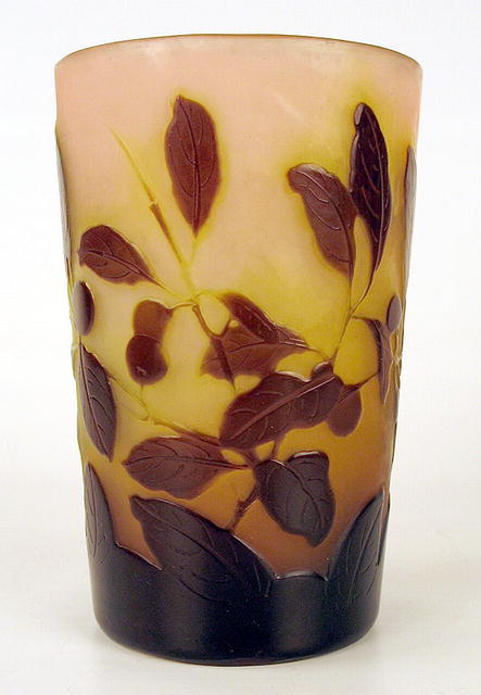 VERY RARE GALLE CAMEO GLASS TUMBLER W/UNUSUAL MONOGRAM