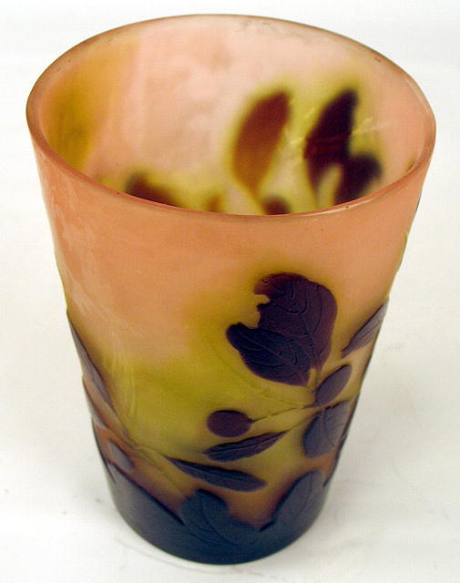 VERY RARE GALLE CAMEO GLASS TUMBLER W/UNUSUAL MONOGRAM