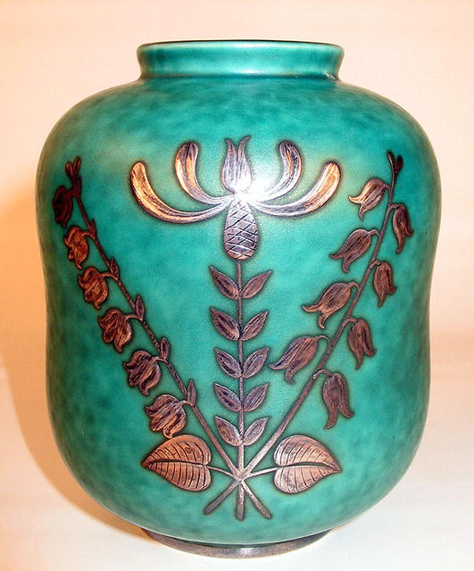 GUSTAVSBERG ARGENTA VASE STERLING OVERLAY LILY VALLEY