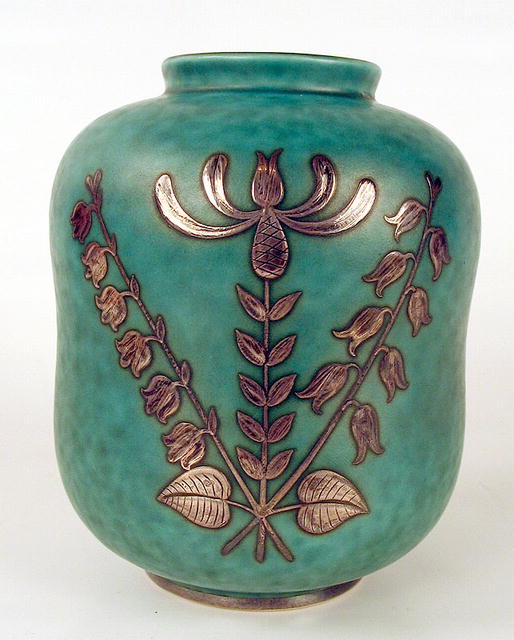 GUSTAVSBERG ARGENTA VASE STERLING OVERLAY LILY VALLEY