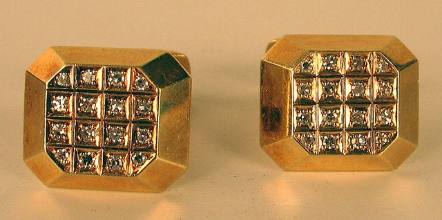 ELEGANT 14K 1 CARAT DIAMONDS CUFFLINKS GERMANY 1920s