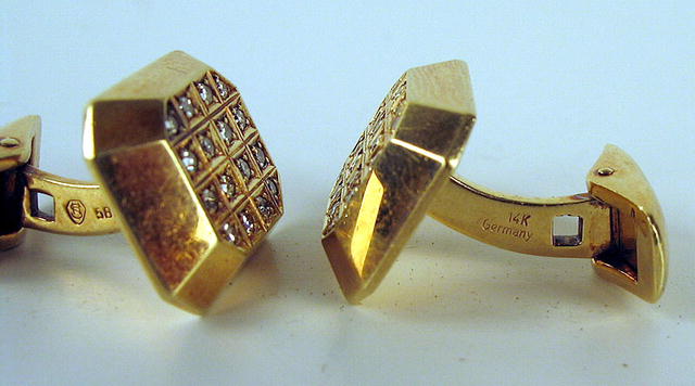 ELEGANT 14K 1 CARAT DIAMONDS CUFFLINKS GERMANY 1920s