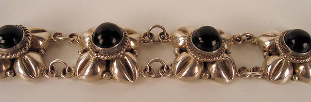 MEXICAN STERLING SILVER BRACELET ONYX EARLY